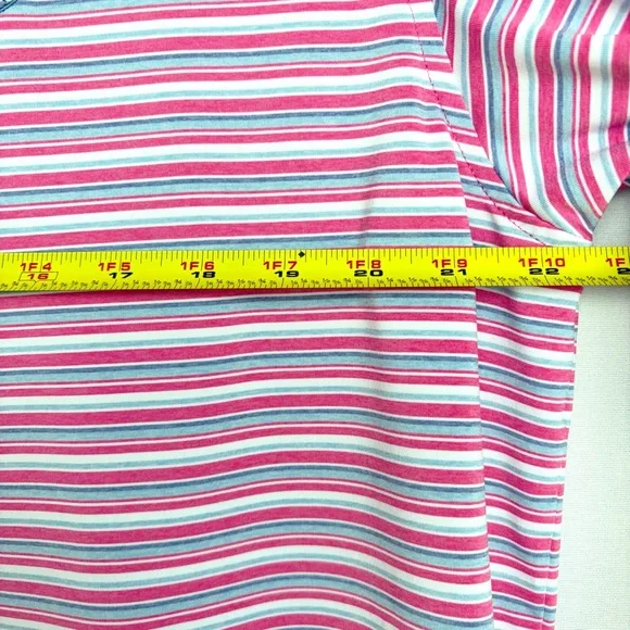 Peter Millar Summer Comfort Golf Polo Men Sz L Blue White Pink Stripe Preppy EUC - Picture 9 of 15